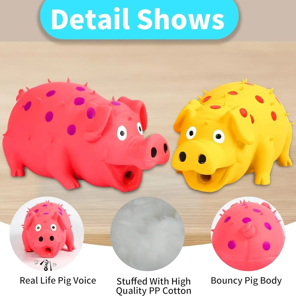3-Pack Squeaky Pig Dog Toys - Durable Rubber Chew Toys with Oinking & Grunting Sounds for Small, Medium & Large Dogs - Interacti