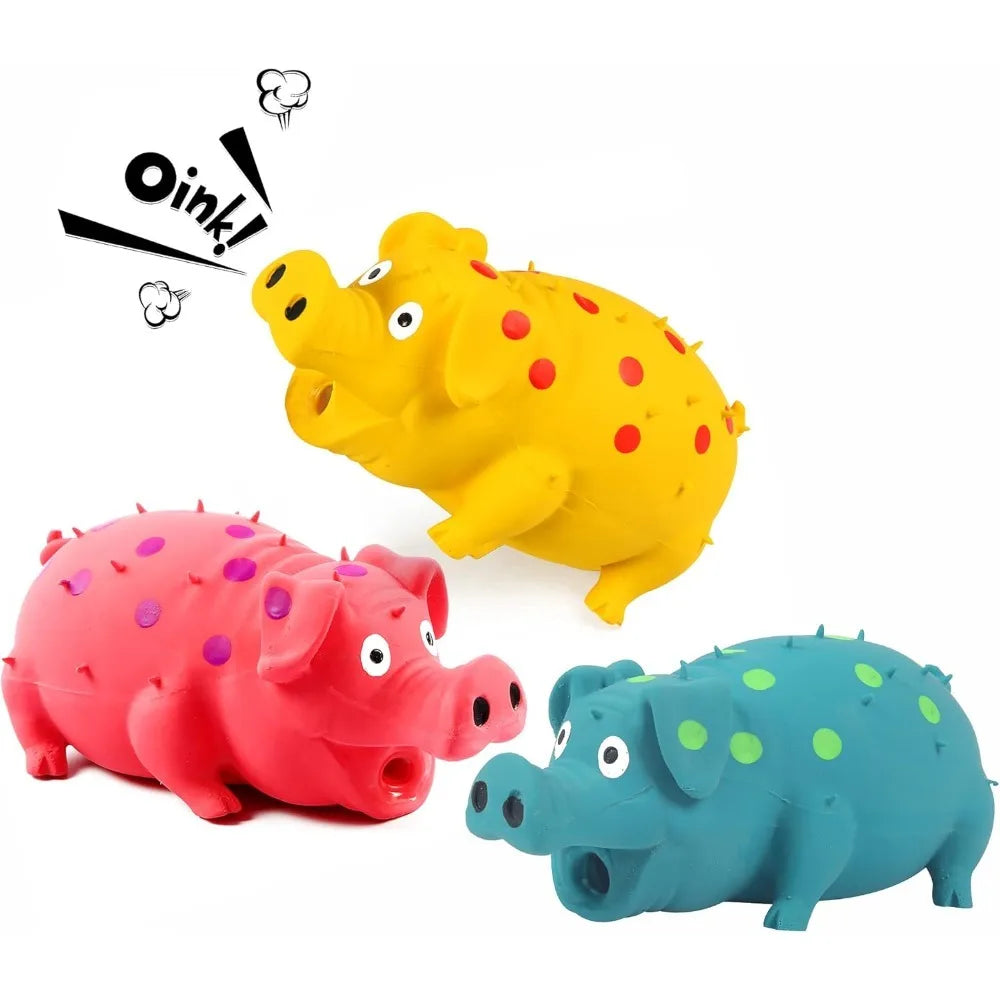 3-Pack Squeaky Pig Dog Toys - Durable Rubber Chew Toys with Oinking & Grunting Sounds for Small, Medium & Large Dogs - Interacti